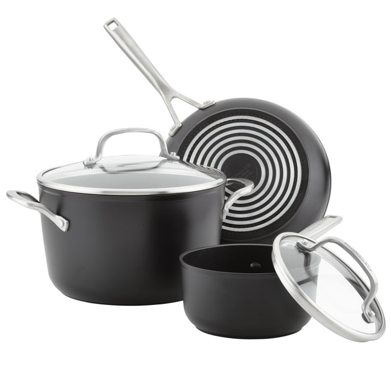 KitchenAid HardAnodized Induction Nonstick Cookware Set, 11Piece & Reviews Wayfair